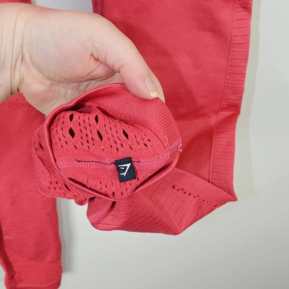 Gymshark Energy + Seamless Coral Red Cropped Perforated Leggings - Picture 7 of 7